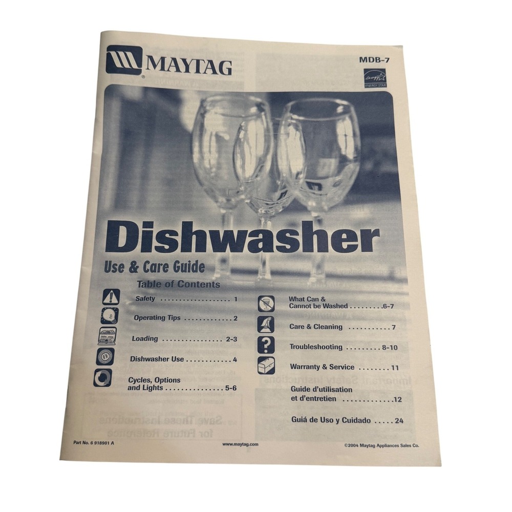 VTG‎ Maytag Dishwasher Use Care Guide Manual MDB-7 White Blue Paper Booklet 2004